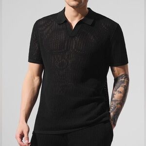 ALO Open Knit Polo in Black M